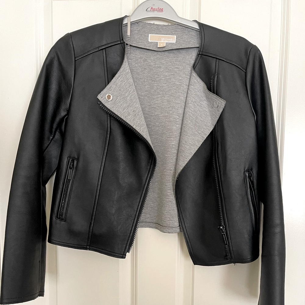 michael kors vegan leather jacket with grey cotton lining women